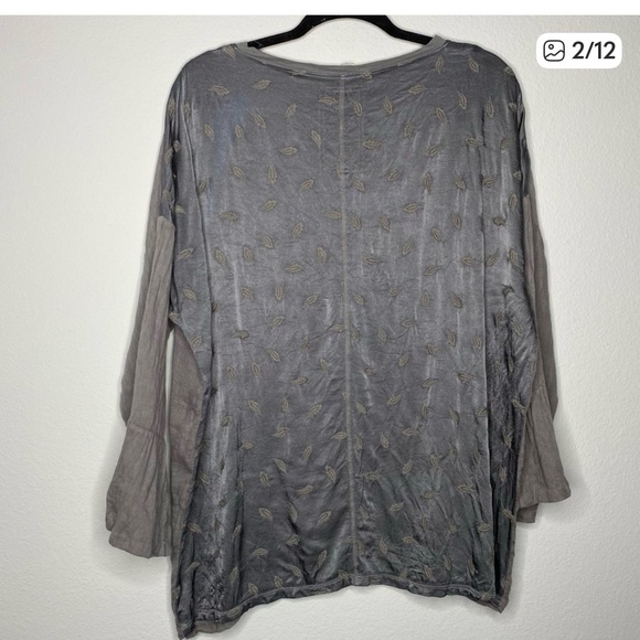 Johnny Was Boho Feather Embroidered V Neck Quarter Sleeve Blouse T Shirt Top - Picture 2 of 8